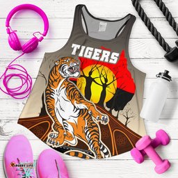 Custom Personalised Wests Tigers Women's Racerback Tank Version Aboriginal Art