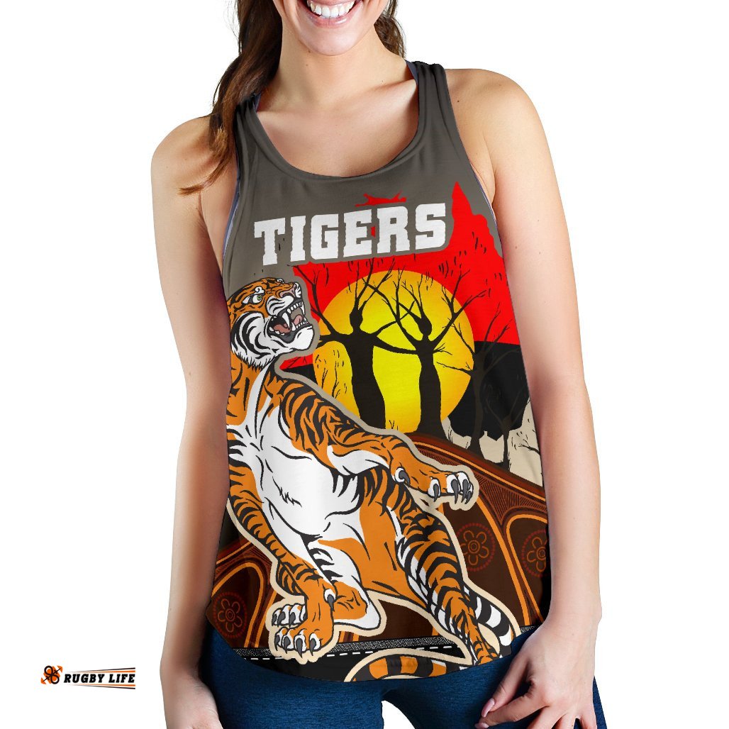 Custom Personalised Wests Tigers Women's Racerback Tank Version Aboriginal Art