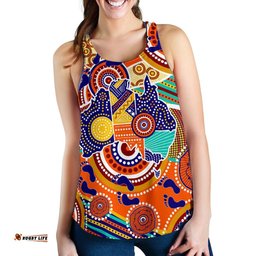 Aboriginal Racerback Tank Australian Map Dot Painting Women