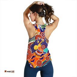 Aboriginal Racerback Tank Australian Map Dot Painting Women