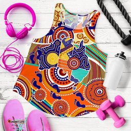 Aboriginal Racerback Tank Australian Map Dot Painting Women