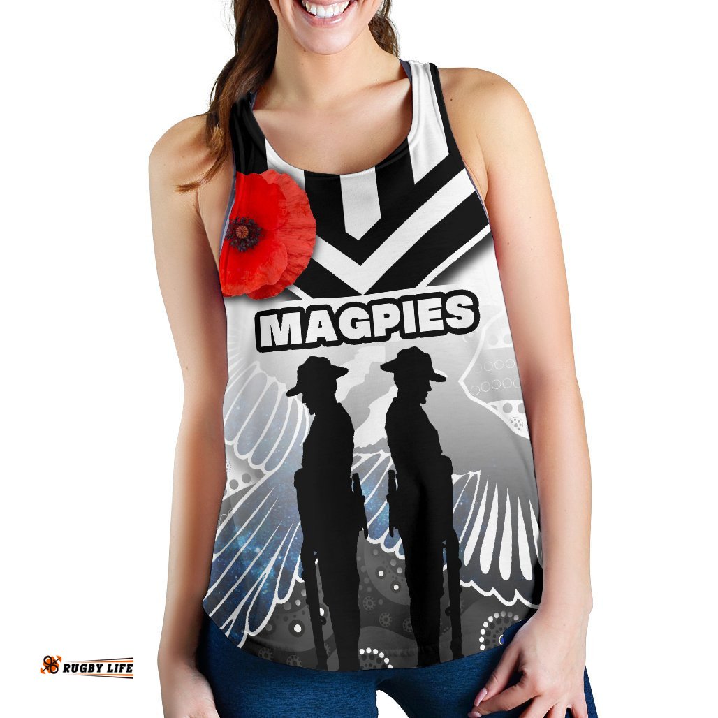 Magpies Women's Racerback Tank Collingwood Anzac Day Special Version