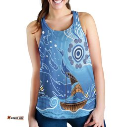 Racer Back Tank Aboriginal View Sea With Fish And Boat