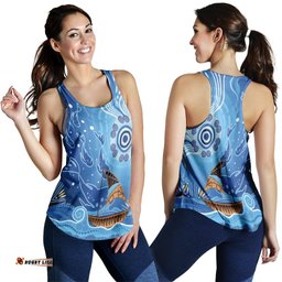 Racer Back Tank Aboriginal View Sea With Fish And Boat