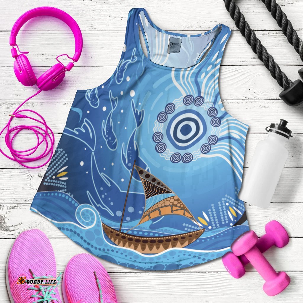 Racer Back Tank Aboriginal View Sea With Fish And Boat
