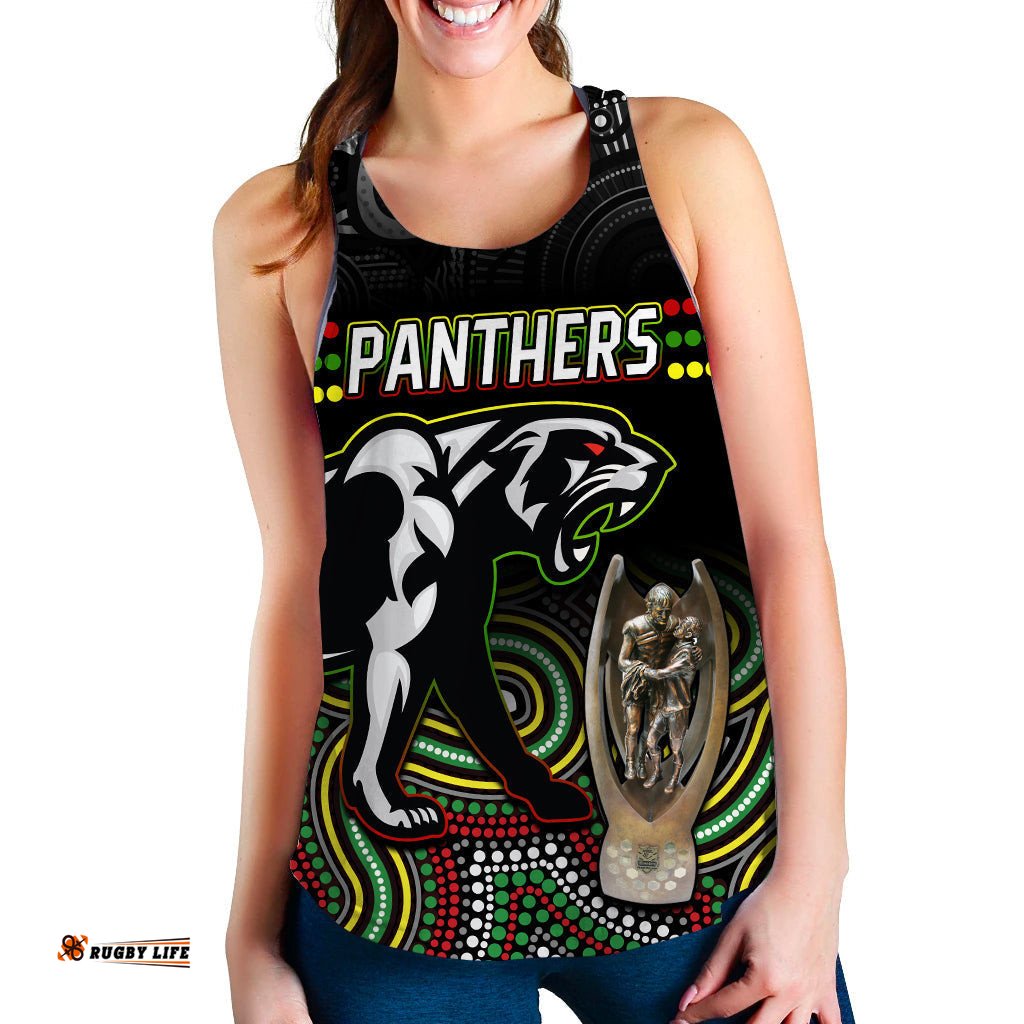 Custom Personalised Panthers Rugby Women Racerback Tank Premiers 2022 Back to Back Champions