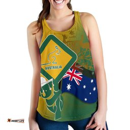 Racerback Tank Aus Flag and Coat Of Arms Tank Kangaroo and Koala Sign