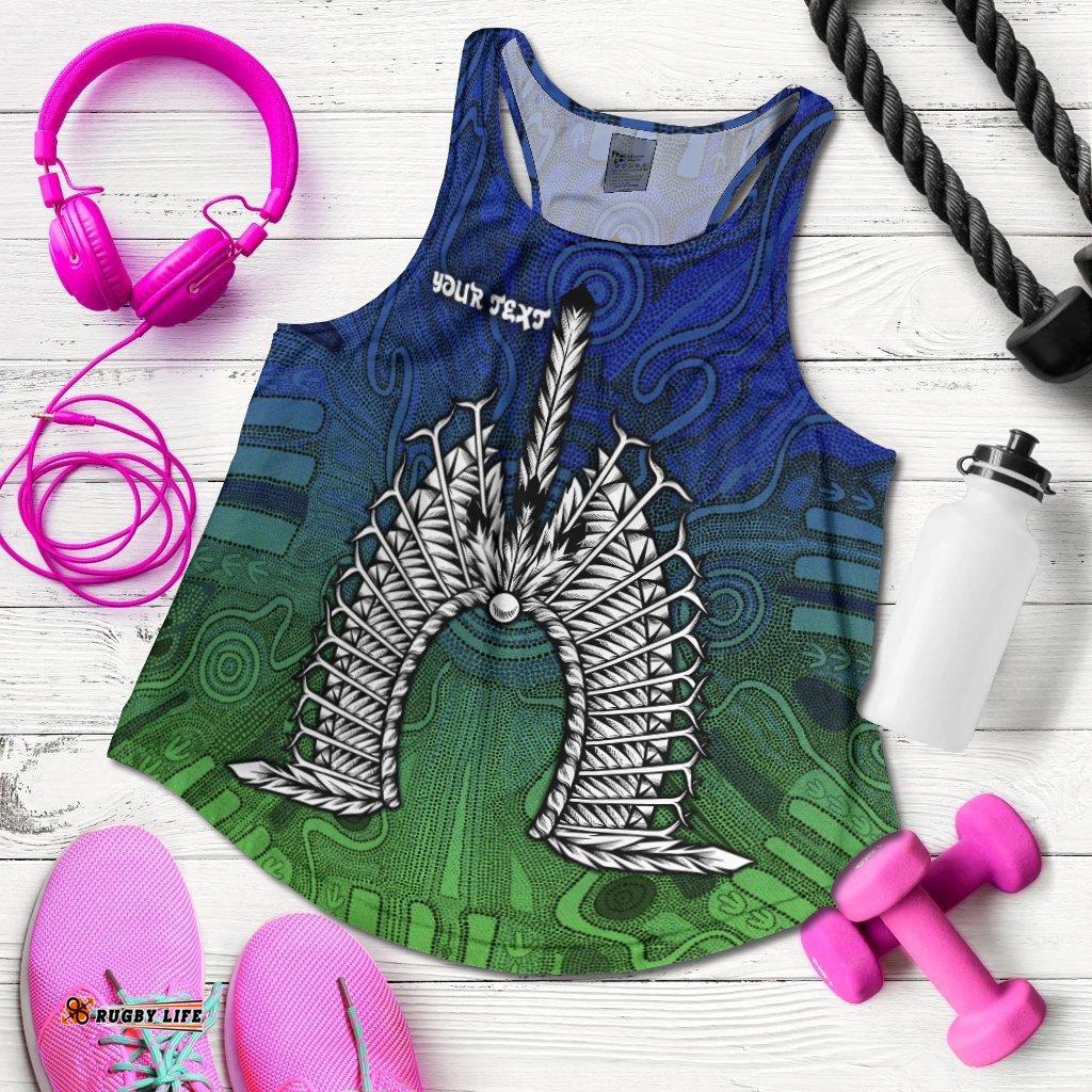 Custom Text Torres Strait Islander Women's Racerback Tank Dhari Mask