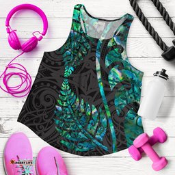 Aotearoa Maori Women Racerback Tank Silver Fern Koru Vibes