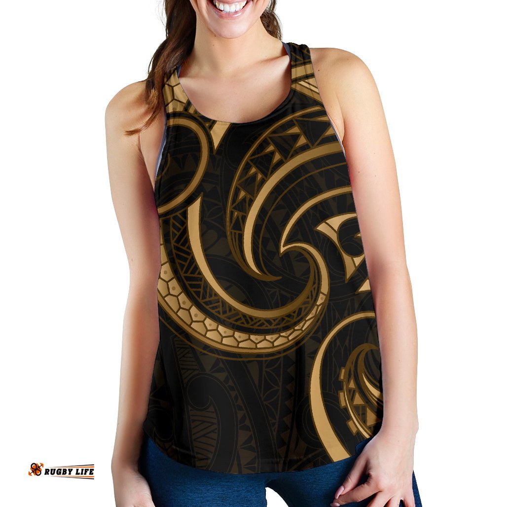 New Zealand Maori Mangopare Women Racerback Tank Polynesian Gold