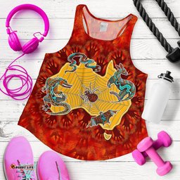 Aboriginal Women's Racerback Tank Australia Map Hand Patterns Spider Web
