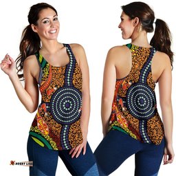 1st Australia Women Racerback Tank Aboriginal Two Lizards Dot Painting Circle