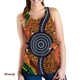 1st Australia Women Racerback Tank Aboriginal Two Lizards Dot Painting Circle