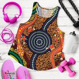 1st Australia Women Racerback Tank Aboriginal Two Lizards Dot Painting Circle