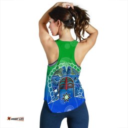 Personalised Women's Racerback Tank Torres Strait Symbol With Aboriginal Patterns