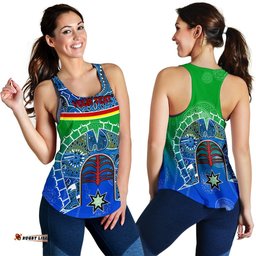 Personalised Women's Racerback Tank Torres Strait Symbol With Aboriginal Patterns