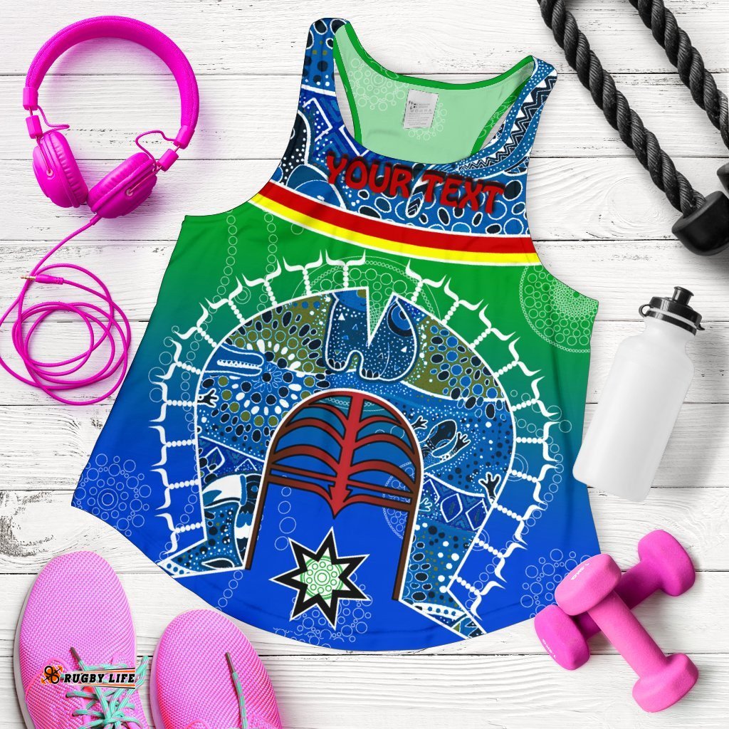 Personalised Women's Racerback Tank Torres Strait Symbol With Aboriginal Patterns