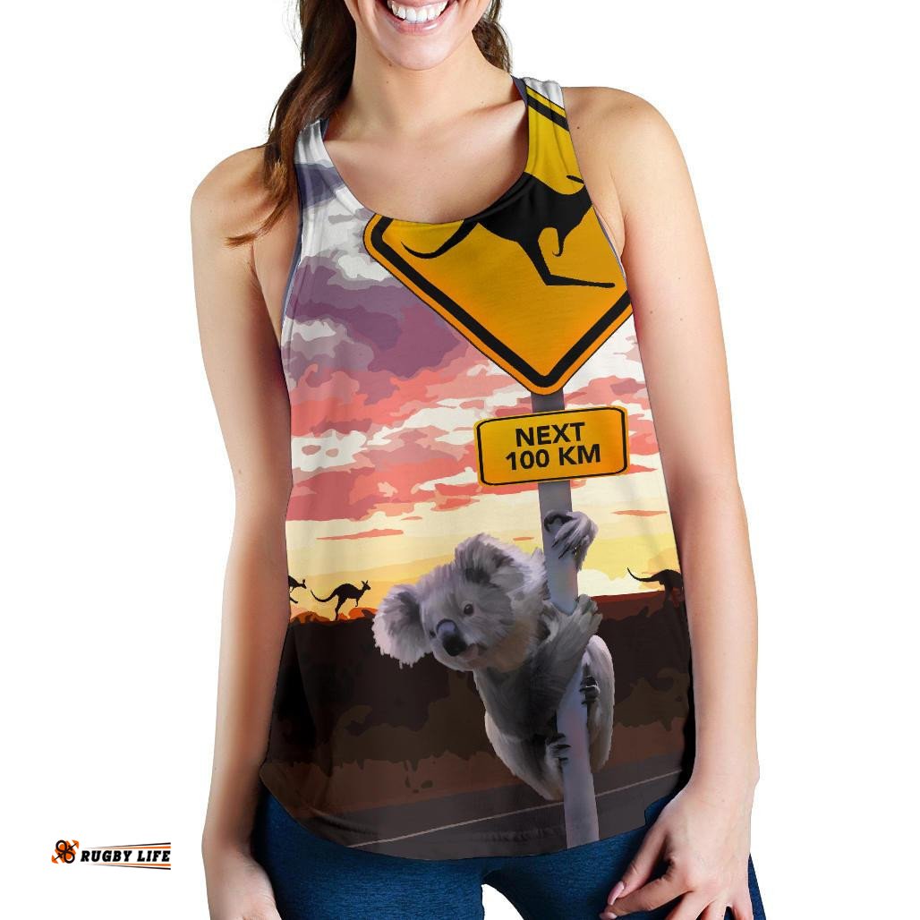 Racerback Tank Koala Top Tank Kangaroo Sign Landscape Art Women