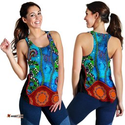 Aboriginal Women's Racerback Tank Aussie Indigenous Patterns Blue