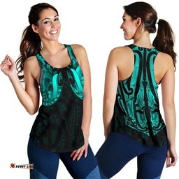 Maori Ta Moko Women Racerback Tank New Zealand Turquoise