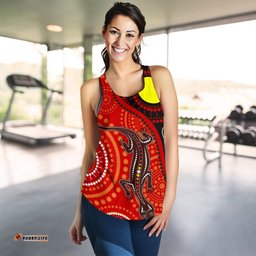 Aboriginal Women's Racerback Tank Australia Lizard Dot Painting Art