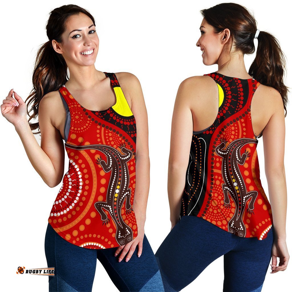 Aboriginal Women's Racerback Tank Australia Lizard Dot Painting Art