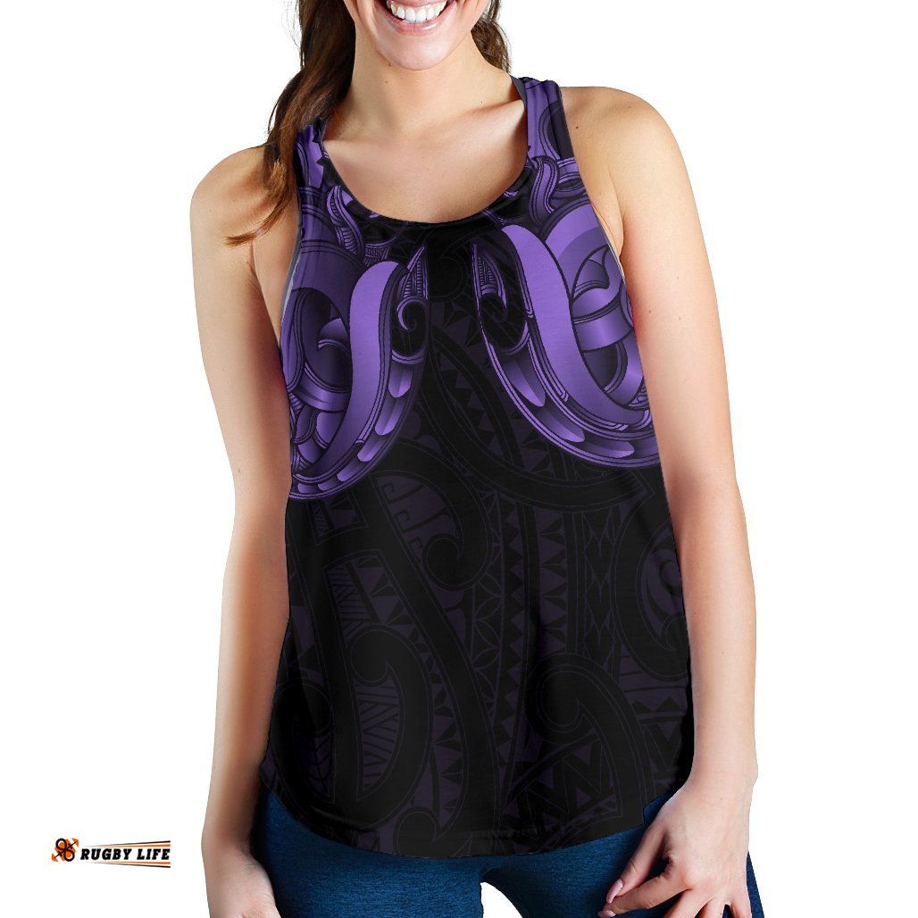 Maori Ta Moko Women Racerback Tank New Zealand Pastel Purple