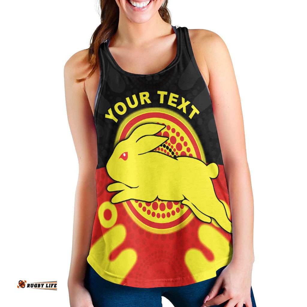 Custom Personalised Rabbitohs Indigenous Women Racerback Tank Style Aboriginal Flag