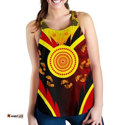 Aboriginal Women's Racerback Tank Indigenous Flag With Footprint Hand Art