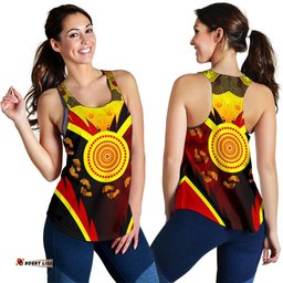 Aboriginal Women's Racerback Tank Indigenous Flag With Footprint Hand Art