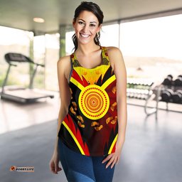 Aboriginal Women's Racerback Tank Indigenous Flag With Footprint Hand Art