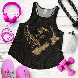 New Zealand Heart Women'S Racerback Tank Map Kiwi Mix Silver Fern Gold