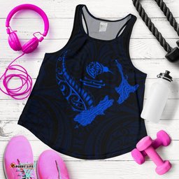 New Zealand Heart Women'S Racerback Tank Map Kiwi Mix Silver Fern Blue