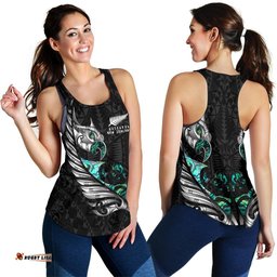 New Zealand Racerback Tank Manaia Paua Fern Wing White