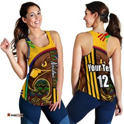 Custom Personalised Pride Hawks Women's Racerback Tank Hawthorn Naidoc Week Aboriginal Version Special
