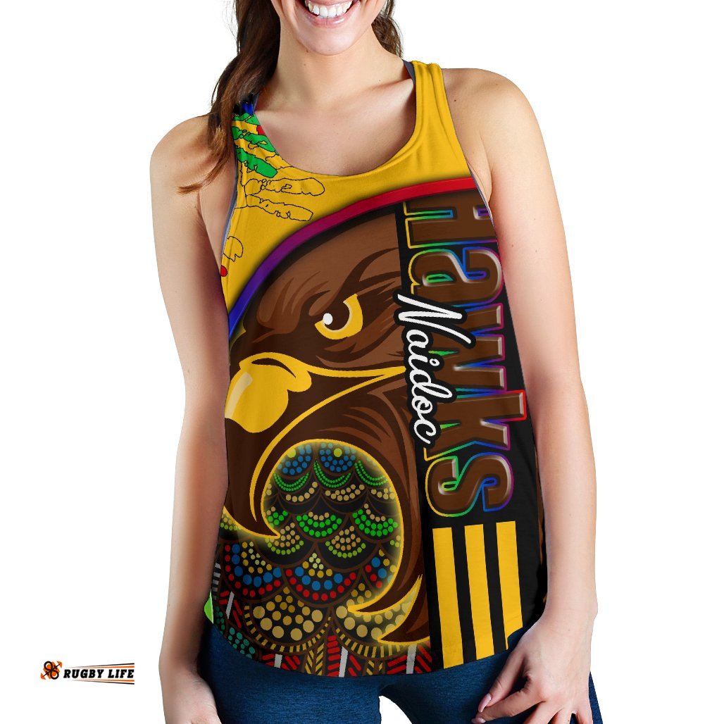 Custom Personalised Pride Hawks Women's Racerback Tank Hawthorn Naidoc Week Aboriginal Version Special