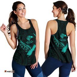 New Zealand Heart Women'S Racerback Tank Map Kiwi Mix Silver Fern Turquoise