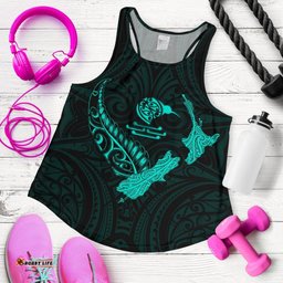 New Zealand Heart Women'S Racerback Tank Map Kiwi Mix Silver Fern Turquoise