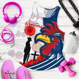 Australia Roosters Women's Racerback Tank Anzac Day Three Tiles Style