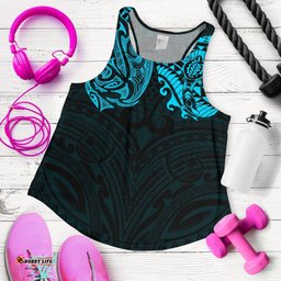 New Zealand Women'S Racerback Tank Maori Polynesian Tattoo Blue