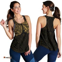 New Zealand Women'S Racerback Tank Maori Polynesian Tattoo Gold