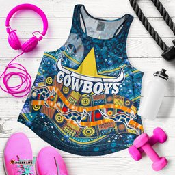NAIDOC Week Cowboys Women's Racerback Tank Aboriginal Dot Painting