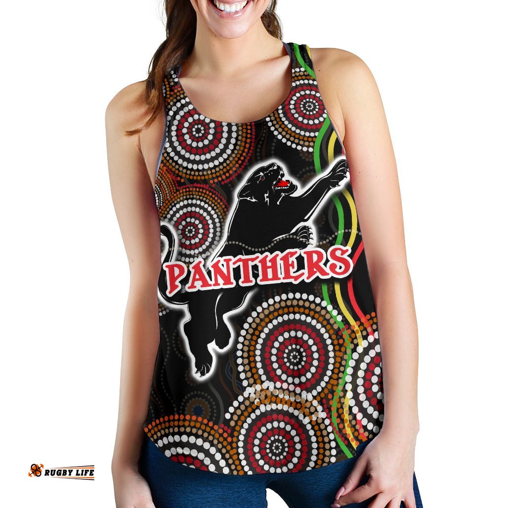 Panthers Black Women Racerback Tank Indigenous Penrith Version