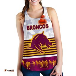 Brisbane Broncos Women's Racerback Tank Anzac Day Simple Style White