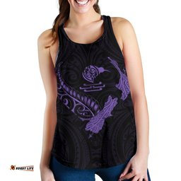 New Zealand Heart Women'S Racerback Tank Map Kiwi Mix Silver Fern Pastel Purple