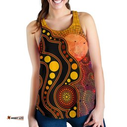 Aboriginal Women's Racerback Tank Australia Indigenous Flag Circle Dot Painting Art Golden
