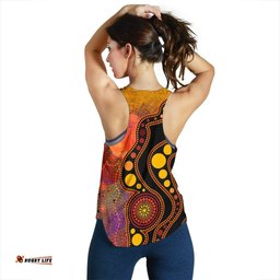 Aboriginal Women's Racerback Tank Australia Indigenous Flag Circle Dot Painting Art Golden