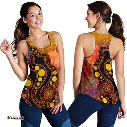 Aboriginal Women's Racerback Tank Australia Indigenous Flag Circle Dot Painting Art Golden