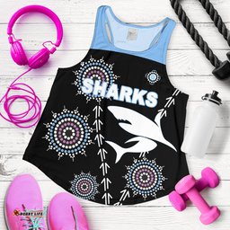 Cronulla Women's Racerback Tank Sharks Simple Indigenous Black
