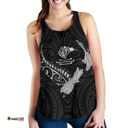 New Zealand Heart Women'S Racerback Tank Map Kiwi Mix Silver Fern White